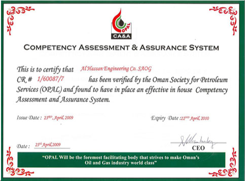 Competency Assessment & Assurance System (CA&A) Certificate