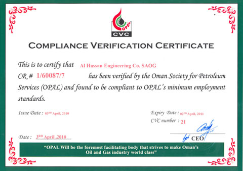 Compliance Verification Certificate